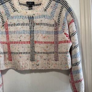 Topshop Multicolored Speckled Plaid Knitted Cropped Sweater Womens US 8